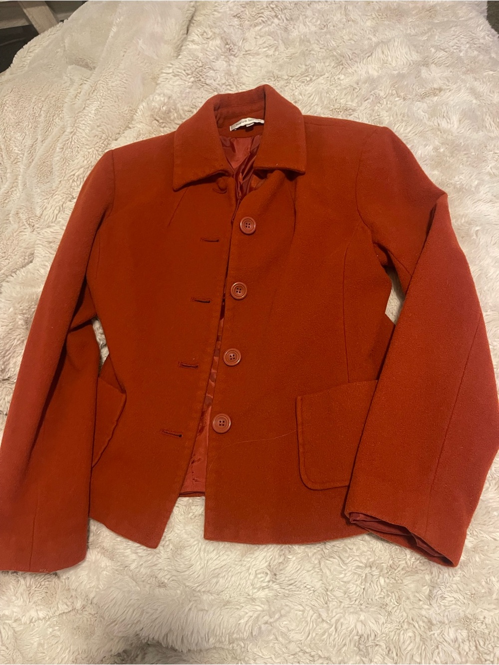 Harve Benard Vintage Wool Cashmere Blazer Orange Rust Button Up Jacket Size 6